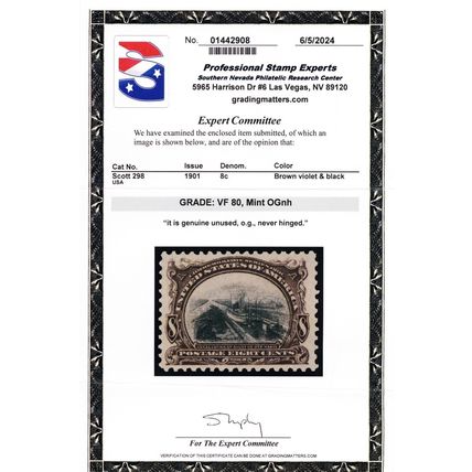 298, Mint VF NH 8¢ - With Graded PSE Certificate - Stuart Katz