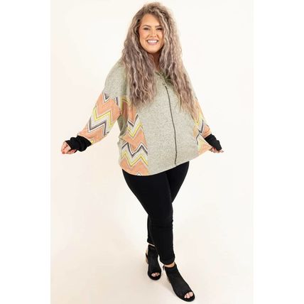 Gray Plus Size Chevron Sleeves Top