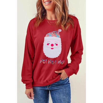 Red HO HO HO Sequined Santa Claus Sweatshirt
