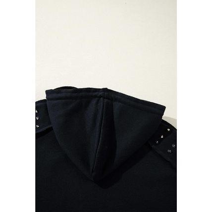Black Solid Color Rivet Stud Raglan Sleeve Hoodie with Pocket