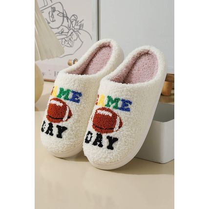 White GAME DAY Rugby Football Plush Slippers