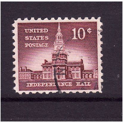 USA 1956 SG1043 10c BROWN PURPLE INDEPENDENCE HALL FINE USED