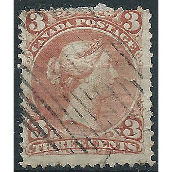 Canada 1868 SG49 3c Red-Brown Good+/Fine Used . . ..