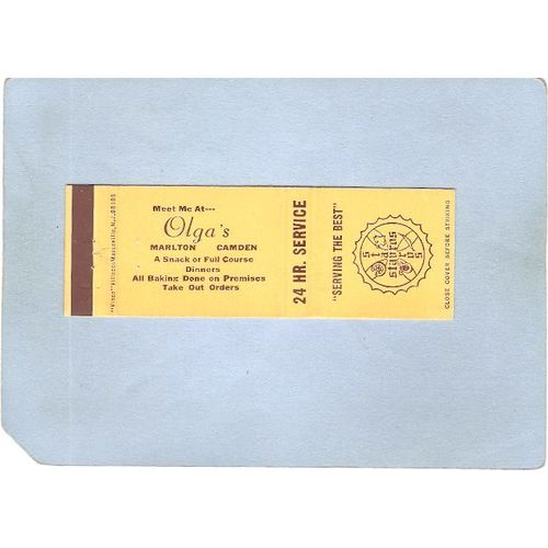 New Jersey Camden Matchcover Olga's Diner~3174