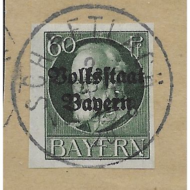 GER (BAVARIA) 1919 60pf KING LUDWIG III' (OVPT)(IMPERFED) FINE USED(EBID65-467)