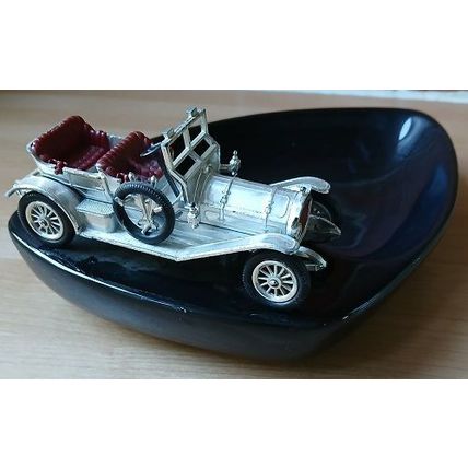 Black ceramic Ashtray with vintage automobile, retro, vintage