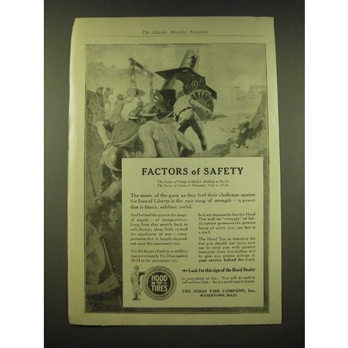 1918 Hood Tires Ad - The Factor of safety in modern artillery is 1 1/2-10