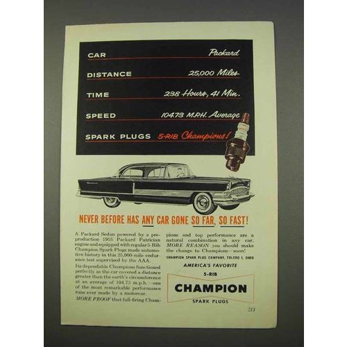 1955 Champion Spark plugs Ad - Packard sedan