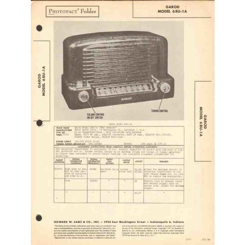 GAROD model 6BU-1A Senator AM SW radio receiver Sams Photofact manual
