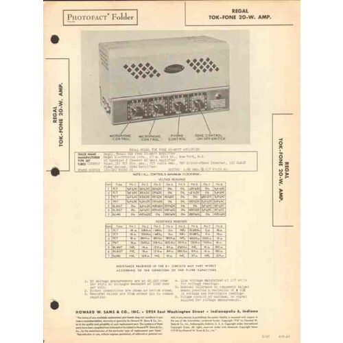 REGAL model Tok-Fone 20 watt audio amplifier Sams Photofact manual