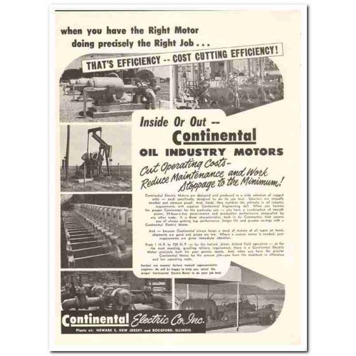 CONTINENTAL ELECTRIC COMPANY 1959 Right oil industry motors vintage ad