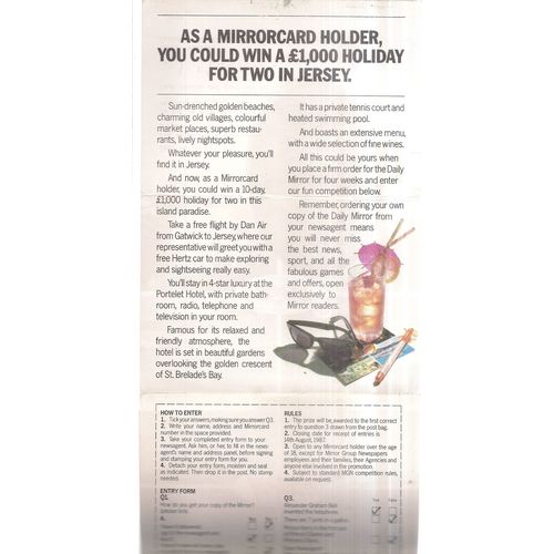'WIN A HOLIDAY, JERSEY used postcard lettercard by Daily Mirror newspaper 1987 =