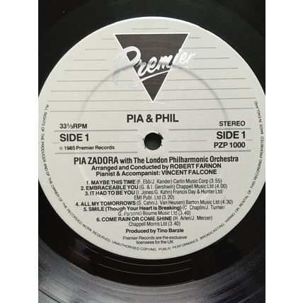 PIA ZADORA - PIA AND PHIL (UK VINYL LP, 1985)