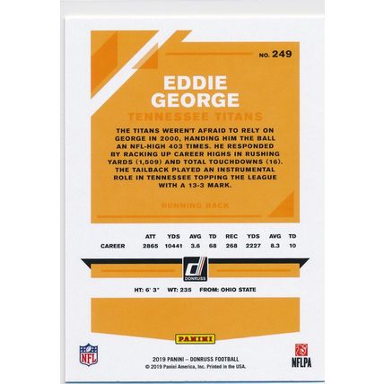 2019 Donruss Football Base 249 Eddie George Tennessee Titans