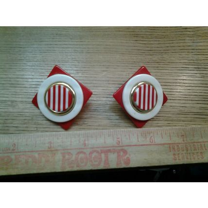 Vintage 1980's Pierced Earrings White and Red