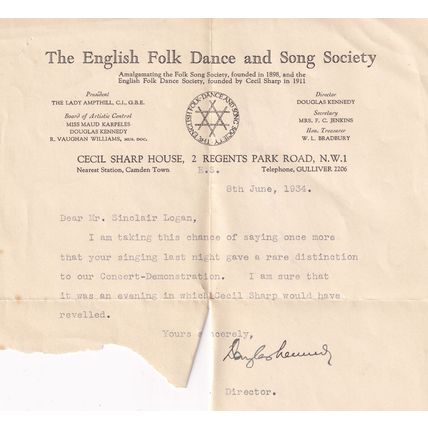 Douglas Kennedy English Folk Morris Dance Society Founder Antique Hand Signed Le