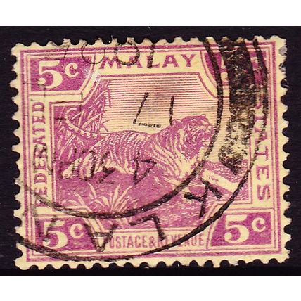 FEDERATED MALAY STATES 1922 5c Leaping Tiger Mauve/Pale Yellow SG61 - USED 1925
