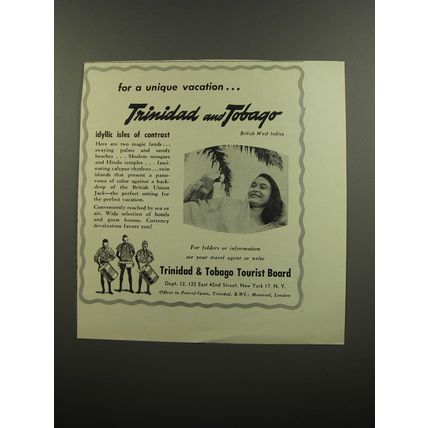 1953 Trinidad & Tobago Tourist Board Ad - For a unique vacation..
