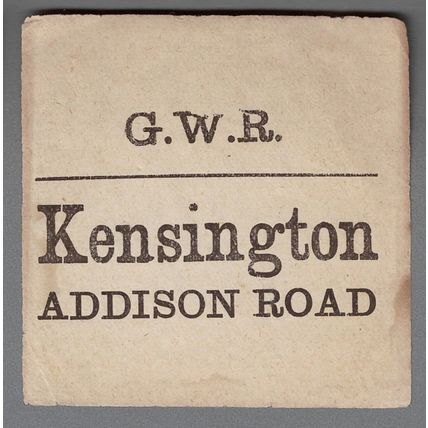 GREAT WESTERN RAILWAY LUGGAGE LABEL - KENSINGTON (ADDISON ROAD) (Lwr case/Caps)