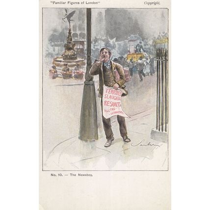 London Newsboy Newspaper Street Vendor Old Postcard