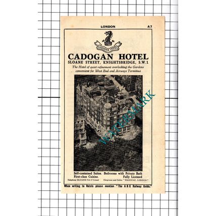 Eccleston Hotel Victoria London / Cadogan Hotel London Advert - 1958 Cutting