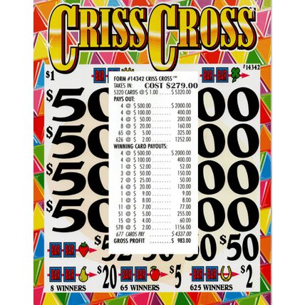 Pull Tabs break-open 3W Tickets 5320 CRISS CROSS 4/$500 instants