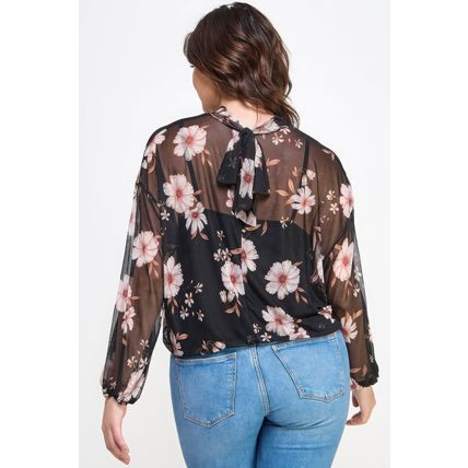 Mesh Floral Ls Top W/cami