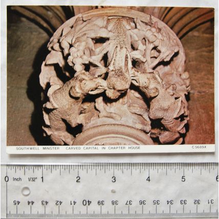 1983 postcard Southwell Minster, Carved Capital in Chapter House