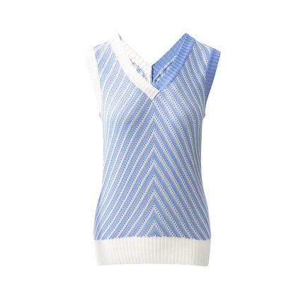 Sky Blue Contrast Chevron Knit V Neck Sweater Vest