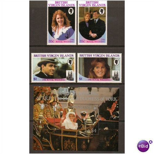 BRITISH VIRGIN ISLANDS 1986 ROYAL WEDDING PRINCE ANDREW & SARAH SET + MINISHEET