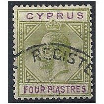 Cyprus 1921 SG95 4 Piastres Olive-Green & Purple Fine Used .