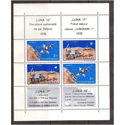 ROMANIA 1971 AIR MOON MISSIONS LUNA 16 & 17 SHEETLET MINT NEVER HINGED