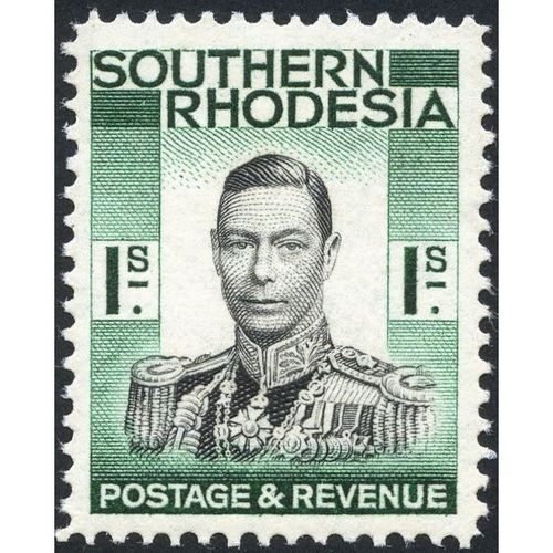 Southern Rhodesia KGVI 1937 1s Black & Blue Green Mounted Mint MM SG 48 stamp