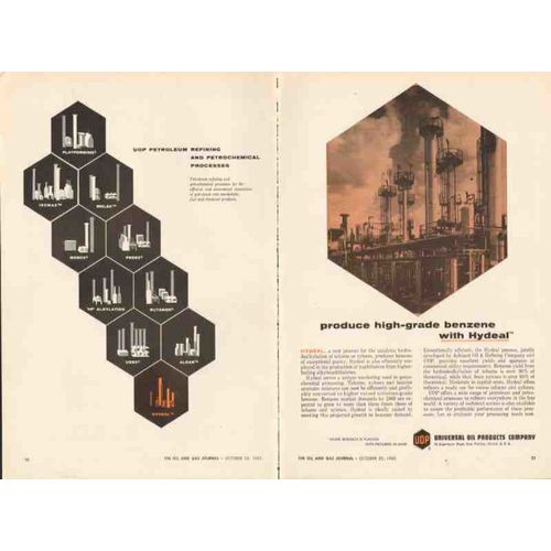 universal oil products co 1962 high-grade benzene hydeal vintage ad