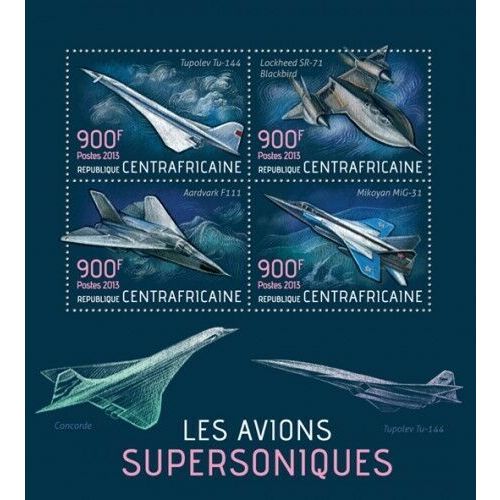 CENTRAL AFRICA 2013 SHEET MNH SUPERSONIC AIRCRAFT AVIATION AVIONS 2