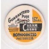 CAN Montreal Milk Bottle Cap Name/Subject: Guaranteed Pure Milk Co. Cream~111