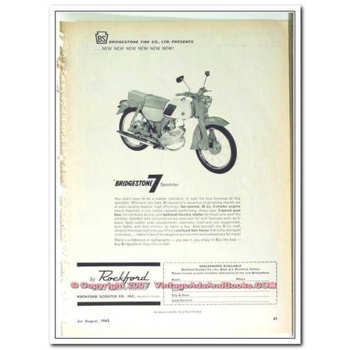 BRIDGESTONE TIRE COMPANY 1963 Rockford Scooter 7 Sportster vintage ad
