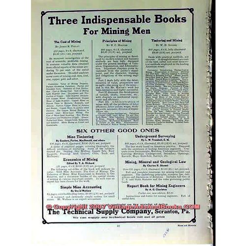 TECHNICAL SUPPLY COMPANY 1910 Indispensable Mining Books vintage ad
