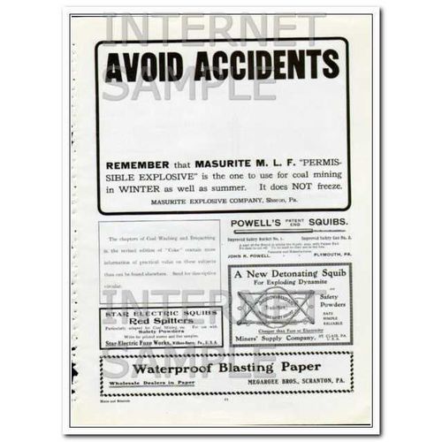 MASURITE EXPLOSIVE COMPANY 1910 avoid accidents permissible vintage ad