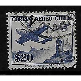 CHILE 1956 AIR 20p BLUE DE HAVILLAND VENOM SG 456a FINE USED#