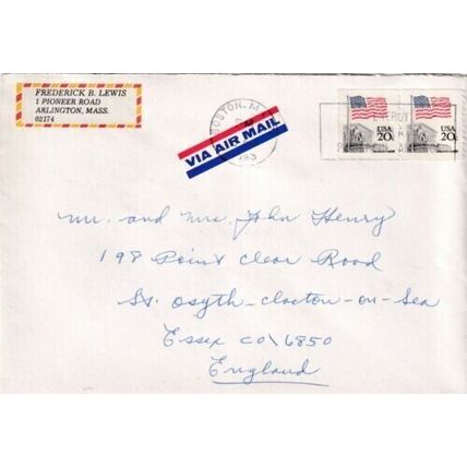 United States 1983 Boston MA-St Osyth UK Cover Boston MA cancel written VGC