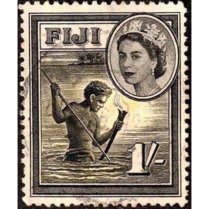 Fiji 1954 Fishing Queen Elizabeth II 1/- Used. Stamp QE II