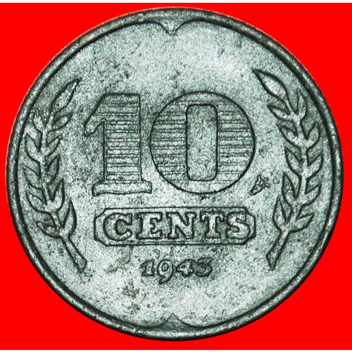 GERMAN OCCUPATION: NETHERLANDS★ 10 CENTS 1943! LOW START★ Wilhelmina 1890-1948