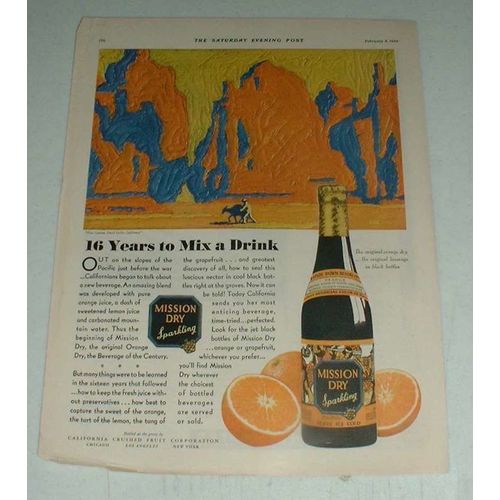 1930 Mission Dry Sparkling Orange Soda Ad, art by Cox