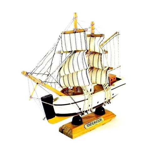 ENDEAVOUR SAILBOAT WHITE/ORANGE WOOD SAILBOAT, COLLECTOR'S MODEL