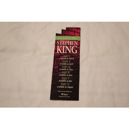 STEPHEN KING PROMO BOOKMARK for THE GREEN MILE