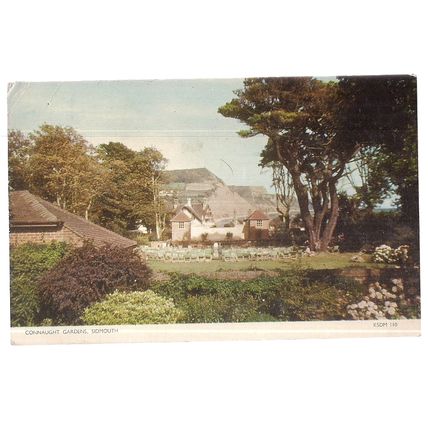 CONNAUGHT GARDENS, SIDMOUTH, DEVON used postcard by Jarrold 1956 postmark =