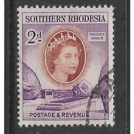 SOUTHERN RHODSIA 1953 QUEEN ELIZABETH II 2d RHODES GRAVE SG 80 FINE USED#2