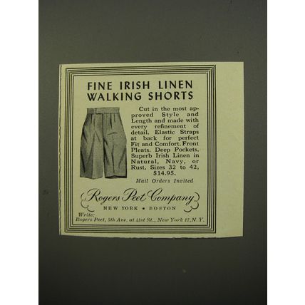 1950 Rogers Peet Irish Linen Walking Shorts Advertisement