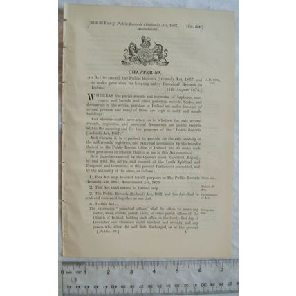 1875 Act of Parliament: Public & Parochial Records in Ireland